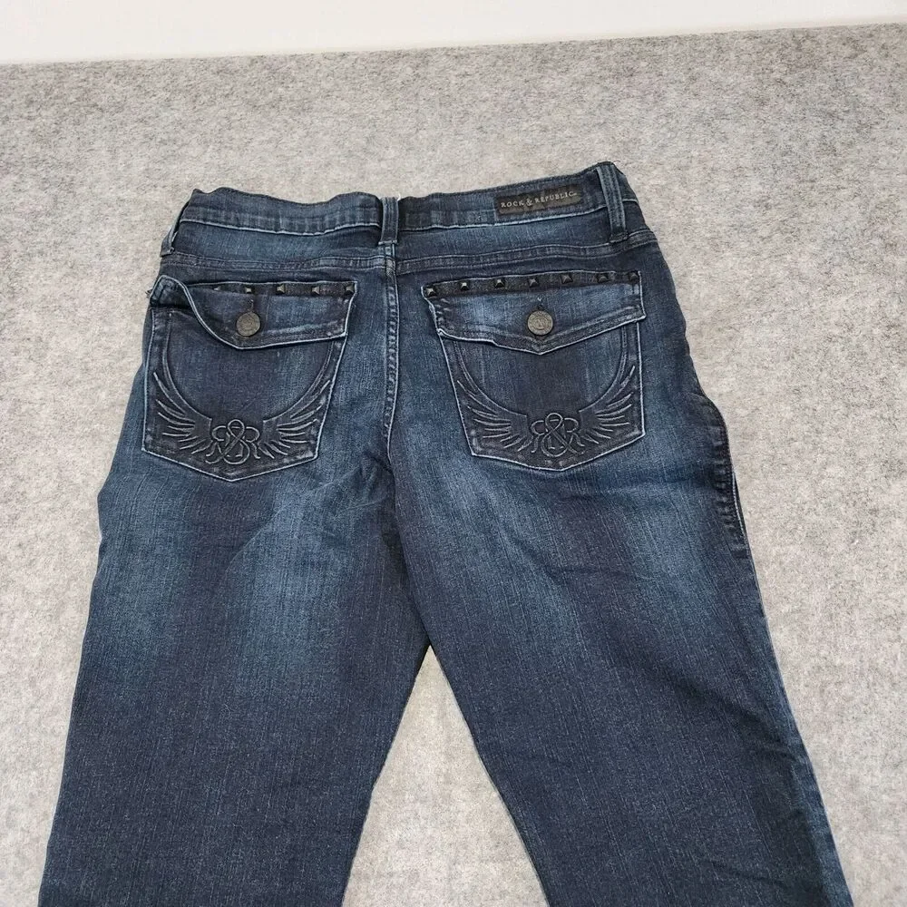 Rock‎ & Republic Kasandra Womens Size 12 32x33 Flare Leg Blue Denim Jeans